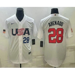 Men's USA Baseball #28 Nolan Arenado Number 2023 White World Baseball Classic Replica Stitched Jerseys