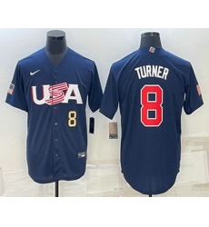 Men's USA Baseball #8 Trea Turner Number 2023 Navy World Baseball Classic Stitched Jersey