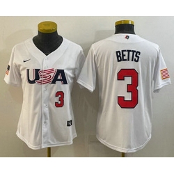 Women's USA Baseball #3 Mookie Betts Number 2023 White World Classic Replica Stitched Jerseys