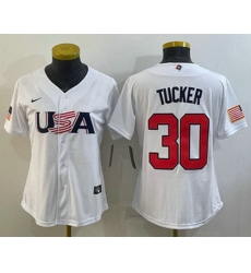 Women's USA Baseball #30 Kyle Tucker 2023 White World Classic Stitched Jersey