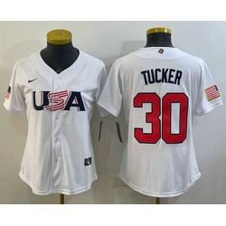 Women's USA Baseball #30 Kyle Tucker 2023 White World Classic Stitched Jersey