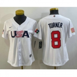 Womens USA Baseball 8 Trea Turner 2023 White World Classic Stitched Jerseys