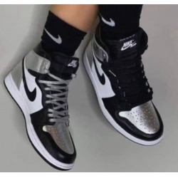 Women Air Jordan 1 Black Siver Basketball Shoes