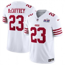 Men San Francisco 49ers 23 Christian McCaffrey White 2023 F U S E  Vapor Untouchable Limited Stitched Football 2024 Super Bowl LVIII Jersey