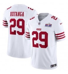 Men San Francisco 49ers 29 Talanoa Hufanga White 2023 F U S E  With John Madden Patch Vapor Limited Stitched Football 2024 Super Bowl LVIII Jersey