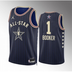 Men 2024 All Star 1 Devin Booker Navy Stitched Basketball Jersey