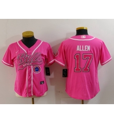 Women Buffalo Bills 17 Josh Allen Pink Cool Base Stitched Baseball Jersey 2