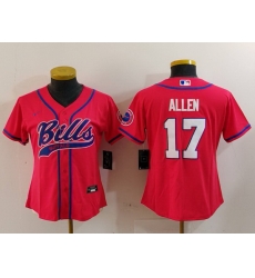 Women Buffalo Bills 17 Josh Allen Red Cool Base Stitched Baseball Jersey 2