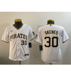 Youth Pittsburgh Pirates 30 Paul Skenes White With Patch Cool Base Stitched Baseball Jersey