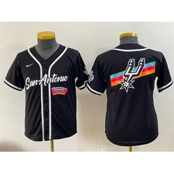 Youth San Antonio Spurs Team Big Logo Black Stitched Baseball Jersey