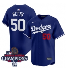 Men Nike Los Angeles Dodgers Mookie Betts #50 Blue Flex Base 2024 World Series Champions Stitched MLB Jersey