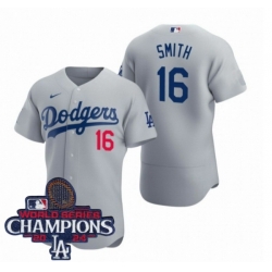 Men Nike Los Angeles Dodgers Will Smith #16 Gray Flex Base 2024 World Series Champions Stitched MLB Jersey