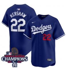 Women Nike Los Angeles Dodgers Clayton Kershaw #22 Blue Flex Base 2024 World Series Champions Stitched MLB Jersey