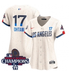 Women Nike Los Angeles Dodgers Shohei Ohtani #17 White Ice Cream Flex Base 2024 World Series Champions Stitched MLB Jersey