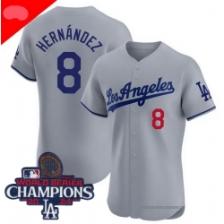 Youth Nike Los Angeles Dodgers Enrique Hernandez #8 Gray Flex Base 2024 World Series Champions Stitched MLB Jersey II