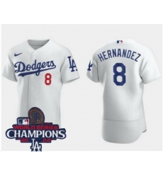 Youth Nike Los Angeles Dodgers Enrique Hernandez #8 White Flex Base 2024 World Series Champions Stitched MLB Jersey