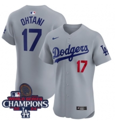 Youth Nike Los Angeles Dodgers Shohei Ohtani #17 Gray Flex Base 2024 World Series Champions Stitched MLB Jersey