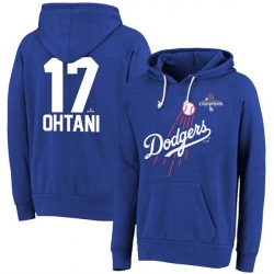 Men Los Angeles Dodgers 17 Shohei Ohtani Royal 2024 World Series Champions Name  26 Number Tri Blend Pullover Hoodie