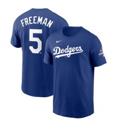 Men Los Angeles Dodgers 5 Freddie Freeman Royal 2024 World Series Champions Name  26 Number T Shirt