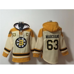 Men Boston Bruins 63 Brad Marchand Cream Ageless Must Have Lace Up Pullover Hoodie