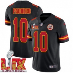 Youth Kansas City Chiefs Isiah Pacheco #10 Black 2024 2025 Super Bowl LIX F U S E Stitched Jersey