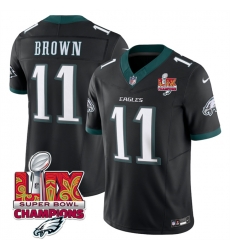 Men Philadelphia Eagles 11 A J  Brown Black 2025 Eagles Logo Super Bowl LIX Patch New F U S E  Vapor Untouchable Limited Stitched Football Jersey