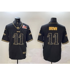 Men Philadelphia Eagles 11 A  J  Brown Black Gold 2025 Super Bowl LIX Patch Salute To Service Vapor Untouchable Limited Stitched Football Jersey