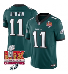 Men Philadelphia Eagles 11 A J  Brown Green 2025 Eagles Logo Super Bowl LIX Patch New F U S E  Vapor Untouchable Limited Stitched Football Jersey