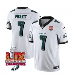 Men Philadelphia Eagles 7 Kenny Pickett White 2025 Eagles Logo Super Bowl LIX Patch New F U S E  Vapor Limited Stitched Football Jersey