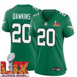 Women Philadelphia Eagles Brian Dawkins #20 Kelly Green 2024 2025 Super Bowl LIX F U S E Stitched NFL Jersey