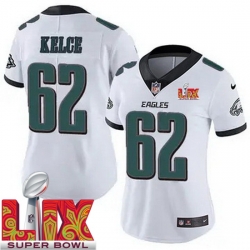 Women Philadelphia Eagles Jason Kelce #62 White 2024 2025 Super Bowl LIX F U S E Stitched NFL Jersey