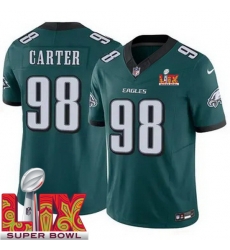 Youth Philadelphia Eagles Jalen Carter #98 Green 2024 2025 Super Bowl LIX F U S E Stitched NFL Jersey