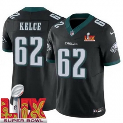 Youth Philadelphia Eagles Jason Kelce #62 Black 2024 2025 Super Bowl LIX F U S E Stitched NFL Jersey