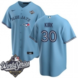 Men Toronto Blue Jays 30 Alejandro Kirk Light Blue Cool Base Stitched Jersey Men Toronto Blue Jays 30 Alejandro Kirk Light Blue Cool Base Stitched Jersey