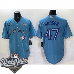 Men Toronto Blue Jays 47 Addison Barger Blue Cool Base Stitched Baseball Jersey Men Toronto Blue Jays 47 Addison Barger Blue Cool Base Stitched Baseball Jersey