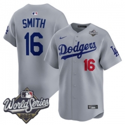 Men Los Angeles Dodgers 16 Will Smith 2025 World Series Cool Base Stitched Baseball Jersey Gray Men Los Angeles Dodgers 16 Will Smith 2025 World Series Cool Base Stitched Baseball Jersey Gray