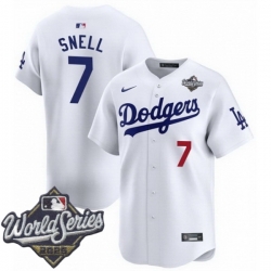 Men Los Angeles Dodgers 7 Blake Snell 2025 World Series Cool Base Stitched Baseball Jersey White Men Los Angeles Dodgers 7 Blake Snell 2025 World Series Cool Base Stitched Baseball Jersey White