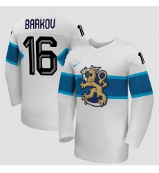 Men Finland Hockey 16 Aleksander Barkov White 2026 Away Stitched Jersey