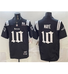 Men New England Patriots 10 Drake Maye Black F U S E  With 6x Super Bowl Champions Patch Gothic Revolution Edition Stitched Football Jersey