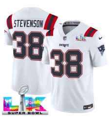 Men New England Patriots 38 Rhamondre Stevenson White 2025 F U S E  Super Bowl LX Patch Vapor Limited Stitched Football Jersey