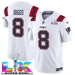Men New England Patriots 8 Stefon Diggs White 2025 F U S E  Super Bowl LX Patch Vapor Limited Stitched Football Jersey