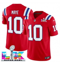 Youth New England Patriots 10 Drake Maye Red 2025 F U S E  Super Bowl LX Patch Vapor Limited Stitched Football Jersey