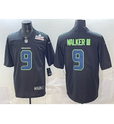 Men Seattle Seahawks 9 Kenneth Walker III Black 2025 Super Bowl LX Patch Carbon Fashion Vapor Untouchable Limited Stitched Football Jersey