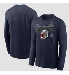 Men New England Patriots Navy 2025 AFC Champions Glory Shield Long Sleeve T Shirt