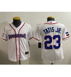 Women Dominican Republic Baseball  Fernando Tatis Jr  White 2026 World Baseball Classic Home Stadium Stitched Baseball Jersey Run Small 