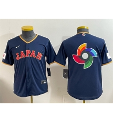 Youth Japan Baseball Navy 2026 World Baseball Classic Big Logo Road Stadium Stitched Baseball Jersey