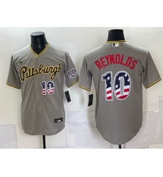 Men Pittsburgh Pirates 10 Bryan Reynolds Grey USA 250 Fourth of July Stitched Baseball Jersey Men Pittsburgh Pirates 10 Bryan Reynolds Grey USA 250 Fourth of July Stitched Baseball Jersey