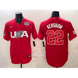 Men USA Baseball  22 Clayton Kershaw Red 2026 World Baseball Classic USA 250  Patch Stadium Stitched Jersey