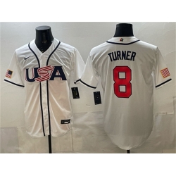Men USA Baseball  8 Trea Turner White 2026 World Baseball Classic Home Stadium Stitched Jersey