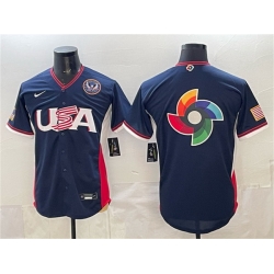 Men USA Baseball Team Big Logo Navy 2026 World Baseball Classic United States 250th Anniversary Patch Road Stadium Stitched Jersey